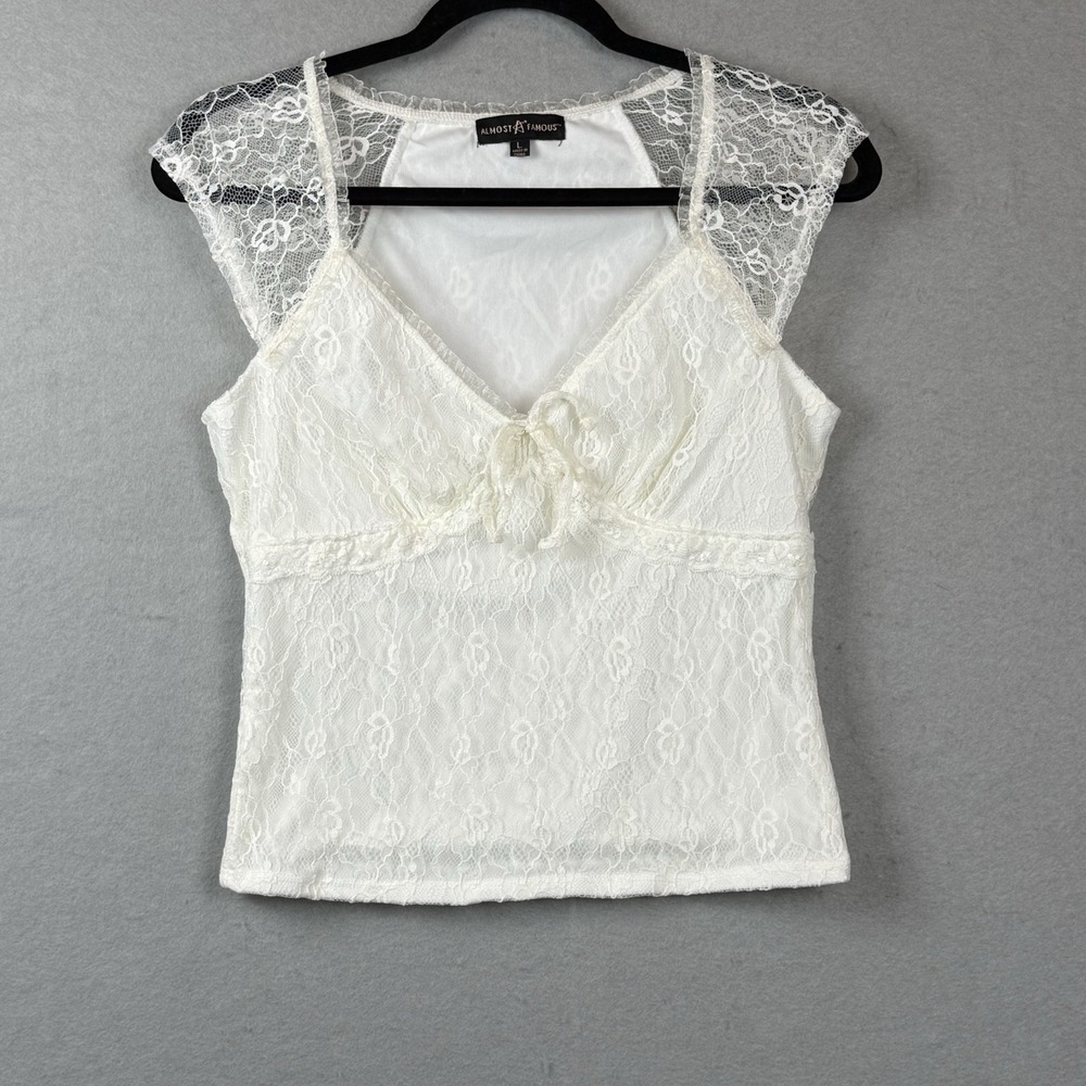 Y2K White Lace Overlay Babydoll Top Dainty Feminine Coquette Soft Girl‎ Sz L